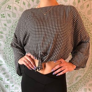 Topshop Plaid Front Tie Top